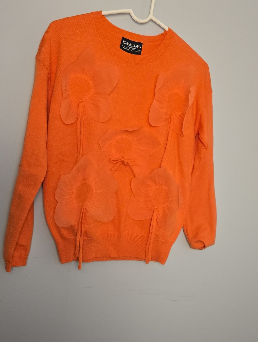 Frank Lyman Design Bright Orange Floral Appliqué Crewneck Sweater